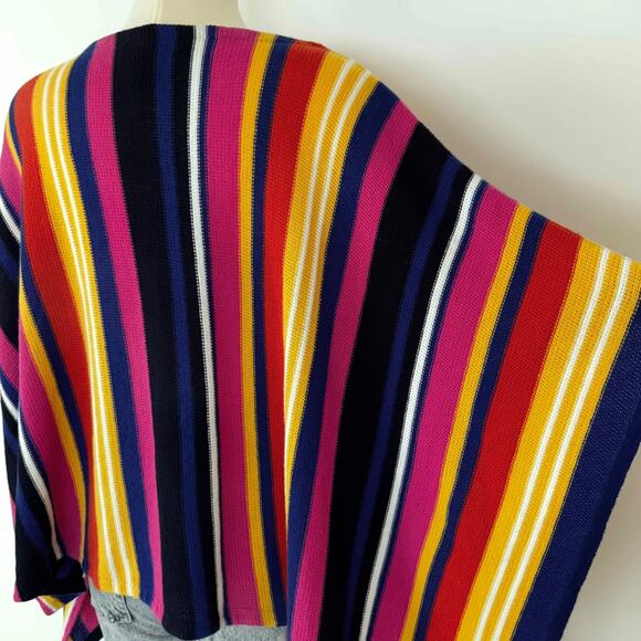 Lauren Ralph Lauren Linen Cotton Striped Knit Poncho Multicolor M/L Petite - Picture 9 of 12